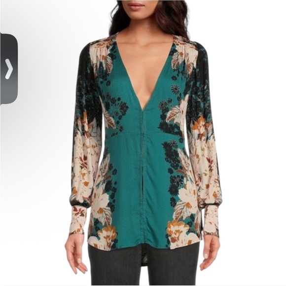 Free People Tops - Free People Teal and Floral Blouse